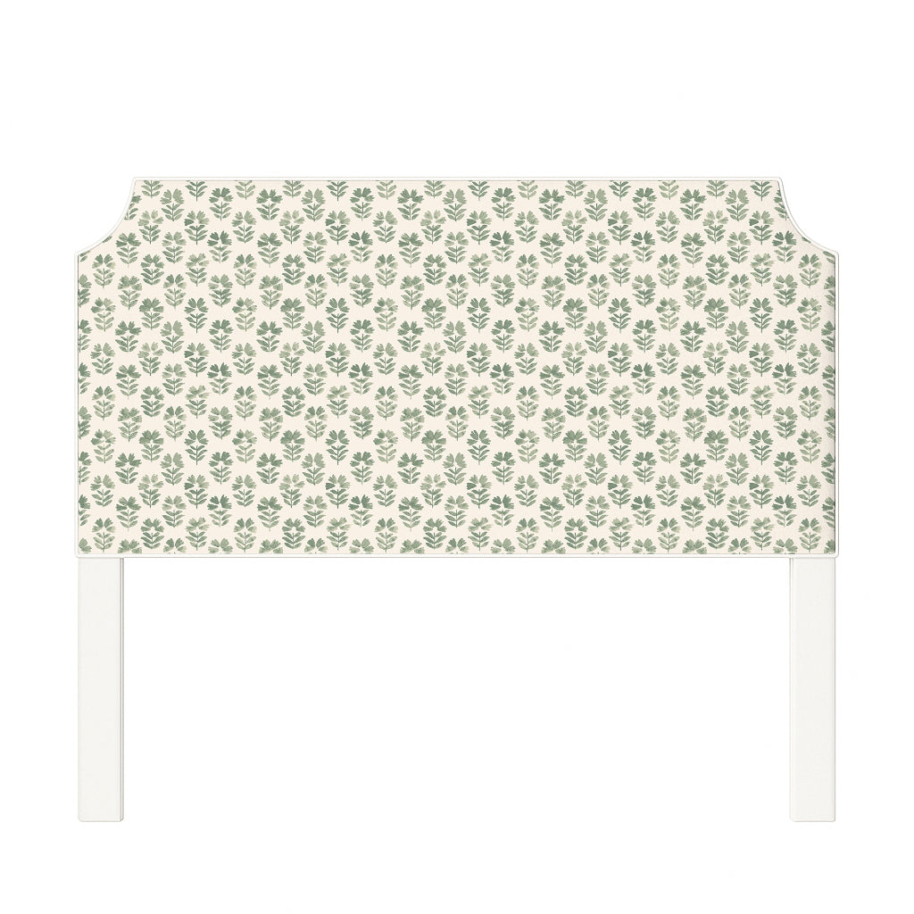 Charlotte upholstered headboard in Fabric&Frame Natural, shown on a white bed base in a modern bedroom.
