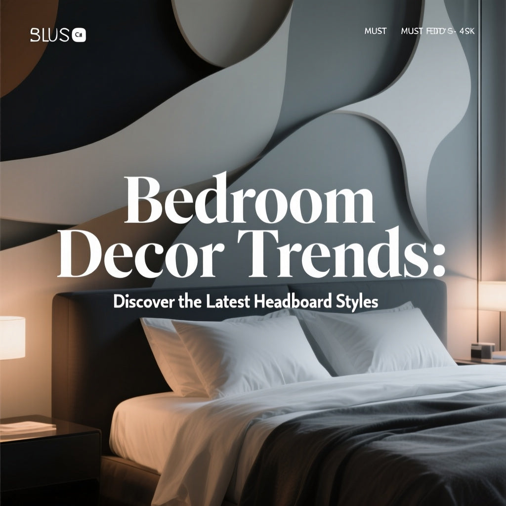A modern bedroom with a sleek, dark upholstered headboard and crisp white bedding.