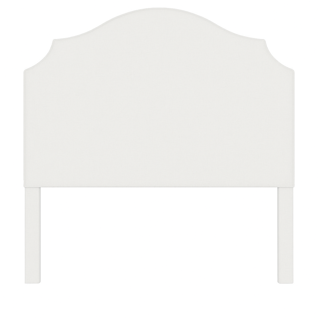 Bella upholstered headboard in Fabric&Frame Spinach on Pink, shown on a white bed base in a modern bedroom.