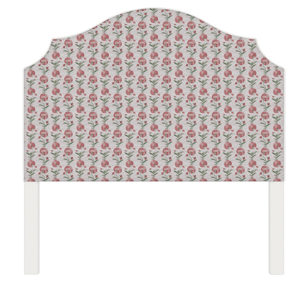 Bella upholstered headboard in Fabric&Frame Ochre, shown on a white bed base in a modern bedroom.