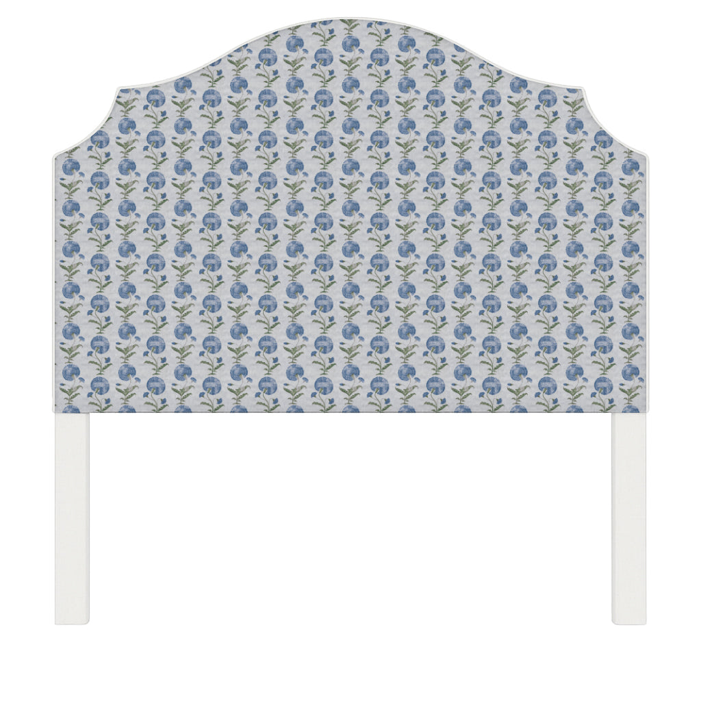 Bella upholstered headboard in Fabric&Frame Ochre, shown on a white bed base in a modern bedroom.