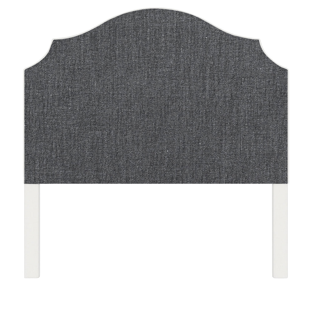 Bella upholstered headboard in Fabric&Frame Santorini, shown on a white bed base in a modern bedroom.