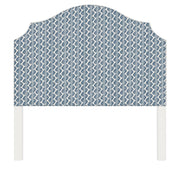 Bella upholstered headboard in Fabric&Frame Buxton Blue, shown on a white bed base in a modern bedroom.