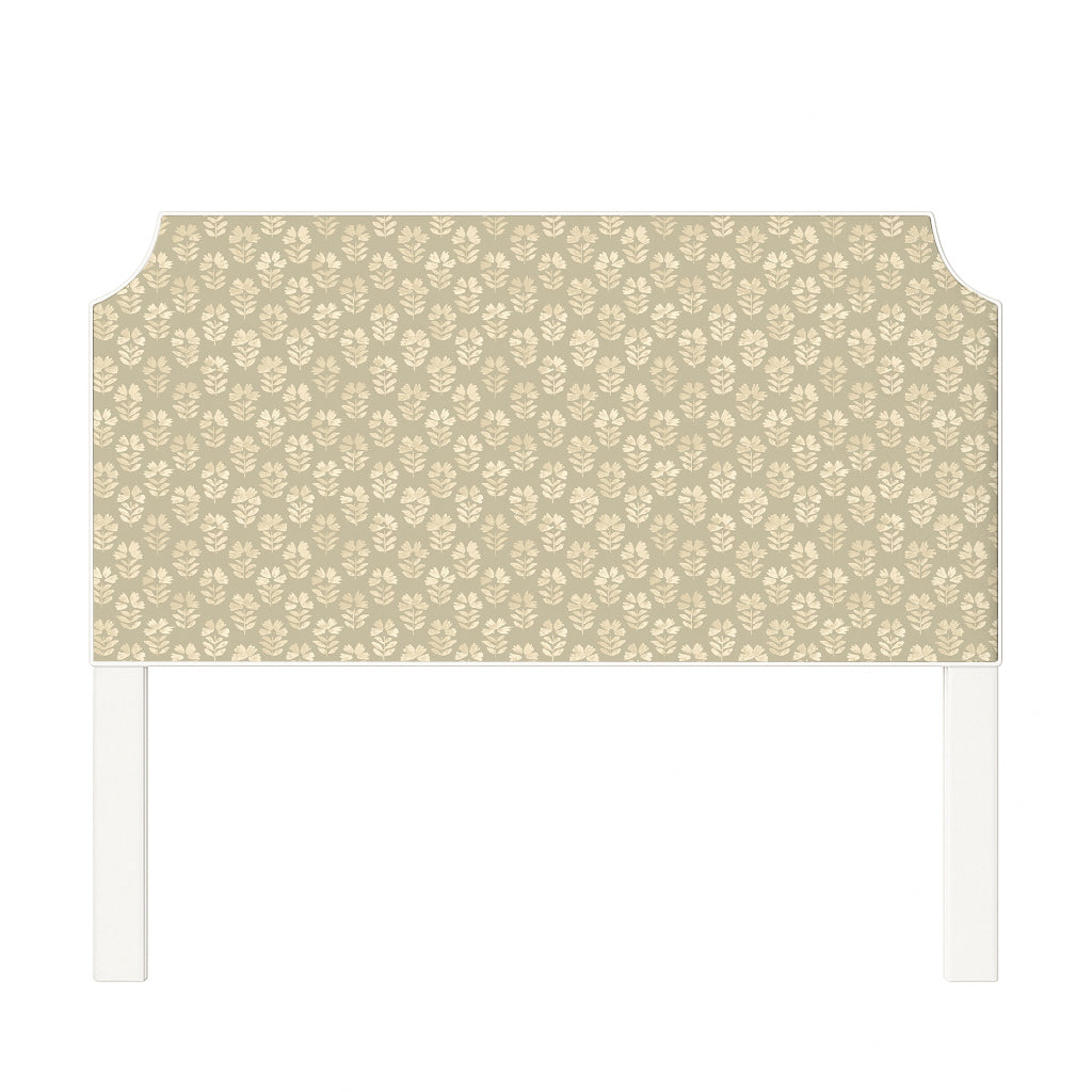 Charlotte upholstered headboard in Fabric&Frame Natural, shown on a white bed base in a modern bedroom.