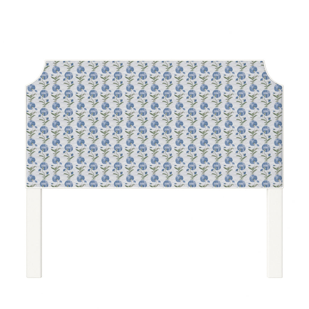 Charlotte upholstered headboard in Fabric&Frame Ochre, shown on a white bed base in a modern bedroom.