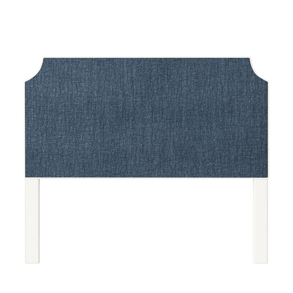 Charlotte upholstered headboard in Fabric&Frame Santorini, shown on a white bed base in a modern bedroom.