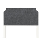 Charlotte upholstered headboard in Fabric&Frame Santorini, shown on a white bed base in a modern bedroom.