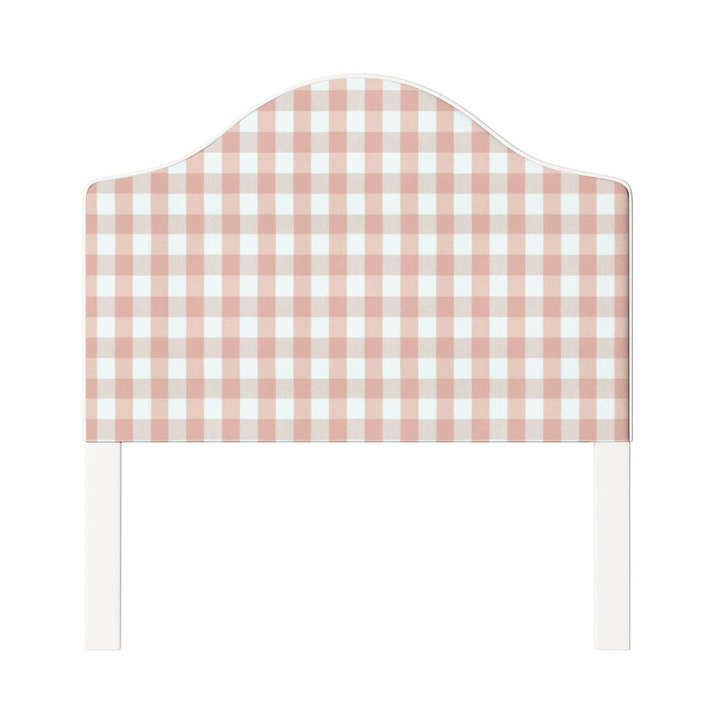 Daisy upholstered headboard in Fabric&Frame Indigo, shown on a white bed base in a modern bedroom.