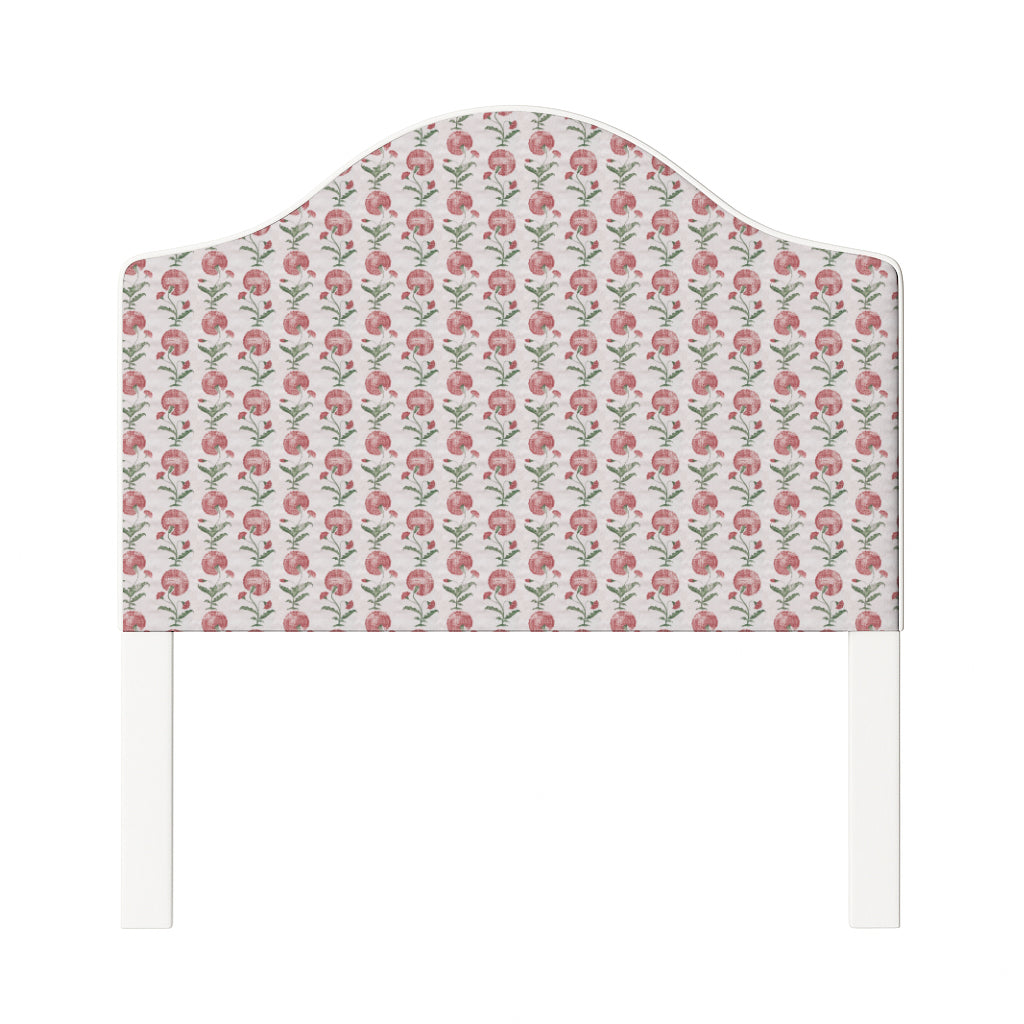 Daisy upholstered headboard in Fabric&Frame Ochre, shown on a white bed base in a modern bedroom.