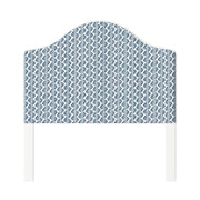 Daisy upholstered headboard in Fabric&Frame Buxton Blue, shown on a white bed base in a modern bedroom.