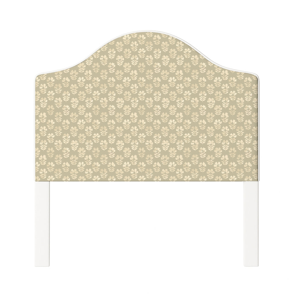 Daisy upholstered headboard in Fabric&Frame Natural, shown on a white bed base in a modern bedroom.