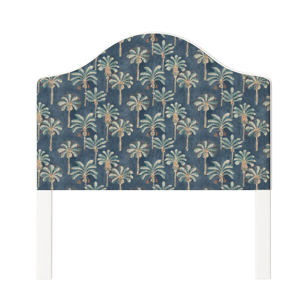 Daisy upholstered headboard in Fabric&Frame Oasis, shown on a white bed base in a modern bedroom.