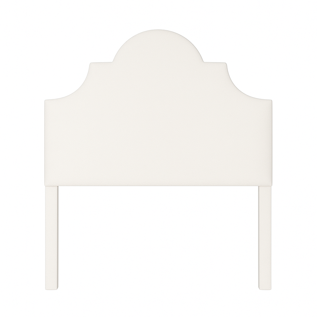 Florence upholstered headboard in Fabric&Frame Spinach on Pink, shown on a white bed base in a modern bedroom.