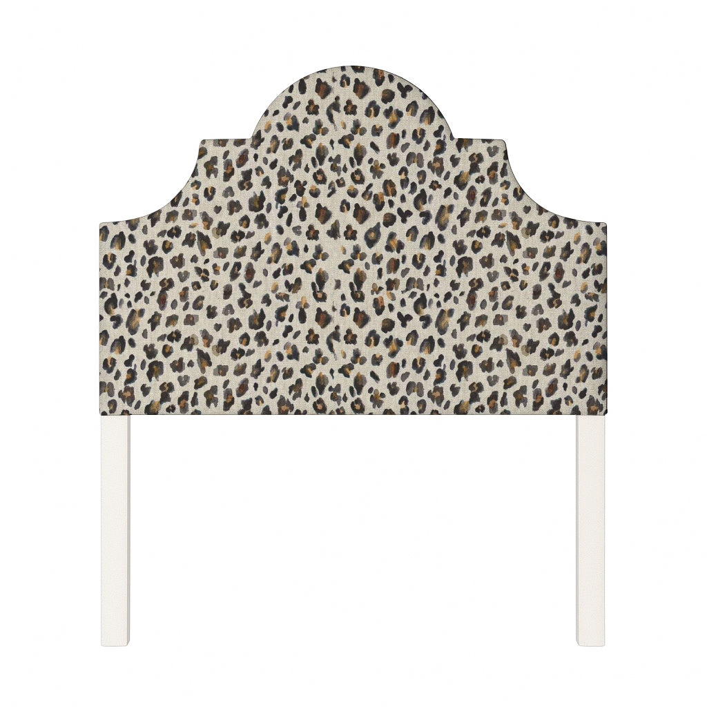 Florence upholstered headboard in Fabric&Frame Spinach on Pink, shown on a white bed base in a modern bedroom.