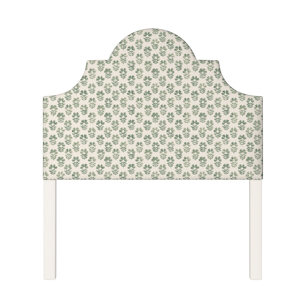 Florence upholstered headboard in Fabric&Frame Natural, shown on a white bed base in a modern bedroom.