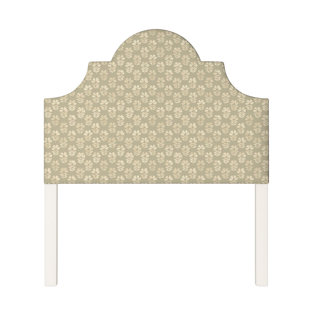 Florence upholstered headboard in Fabric&Frame Natural, shown on a white bed base in a modern bedroom.