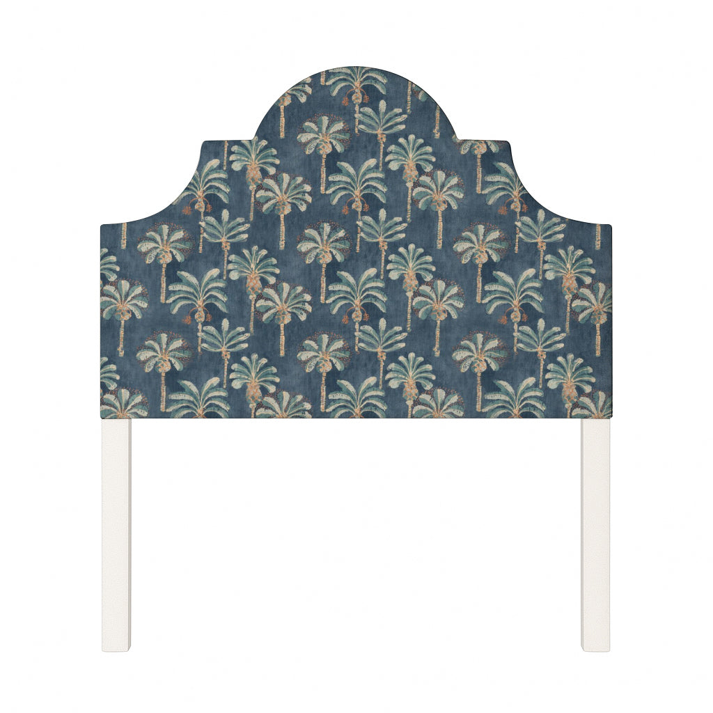 Florence upholstered headboard in Fabric&Frame Oasis, shown on a white bed base in a modern bedroom.