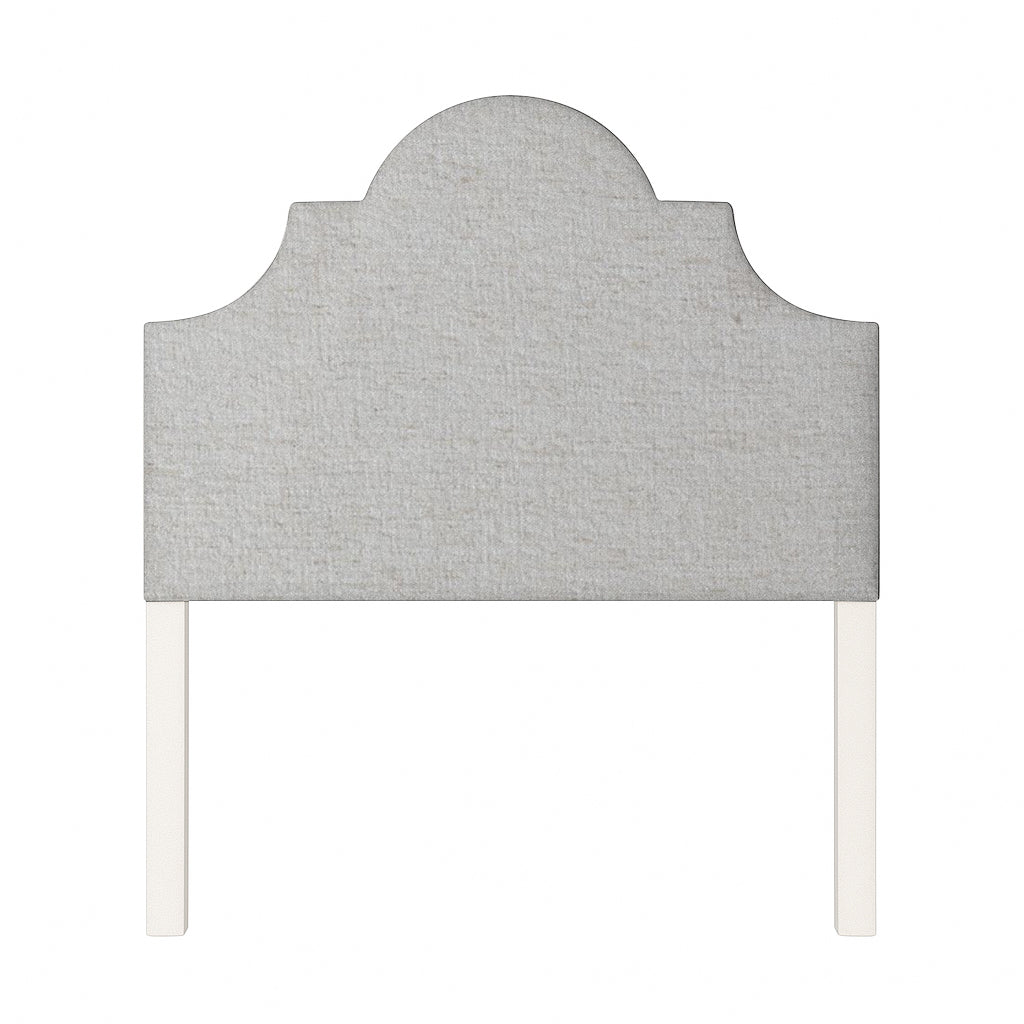 Florence upholstered headboard in Fabric&Frame Santorini, shown on a white bed base in a modern bedroom.
