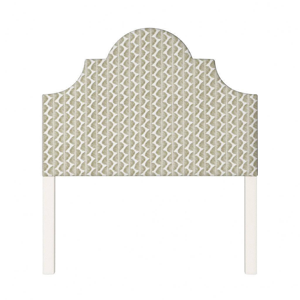 Florence upholstered headboard in Fabric&Frame Buxton Blue, shown on a white bed base in a modern bedroom.