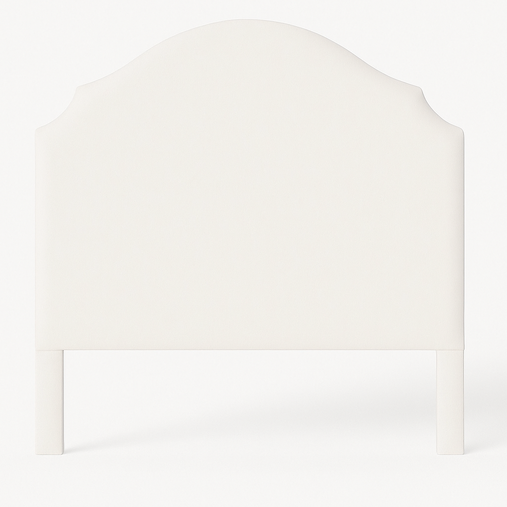 Grace upholstered headboard in Fabric&Frame Spinach on Pink, shown on a white bed base in a modern bedroom.