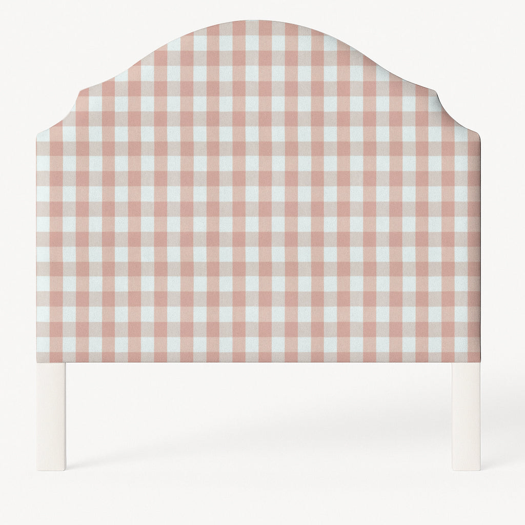 Grace upholstered headboard in Fabric&Frame Indigo, shown on a white bed base in a modern bedroom.