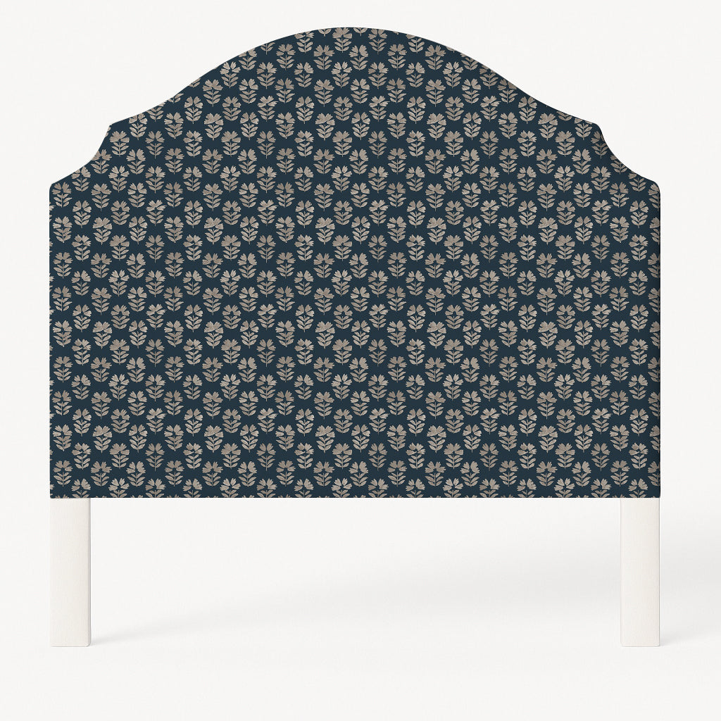 Grace upholstered headboard in Fabric&Frame Natural, shown on a white bed base in a modern bedroom.