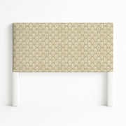 Iris upholstered headboard in Fabric&Frame Natural, shown on a white bed base in a modern bedroom.
