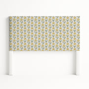 Iris upholstered headboard in Fabric&Frame Ochre, shown on a white bed base in a modern bedroom.